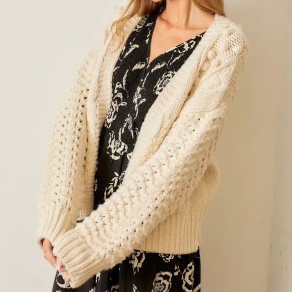 Women's Cream Chunky Knit Cardigan Polagram Size Large NWT - Picture 4 of 5